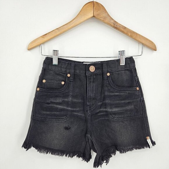 New One Teaspoon Mr Relaxed Straight Leg Denim Shorts Kids 8-9 Black Panther - Picture 3 of 7